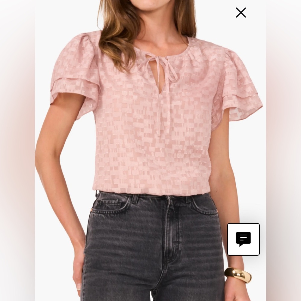 Vince Camuto Geo Jacquard Cap Sleeve Peasant Blouse, Ash Rose, Mauve, XS
